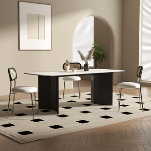 意式_轻奢实木岩板餐桌家用现代简约小户型白蜡木餐桌椅组合长方形