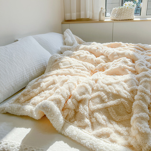 羊羔绒毛毯冬季_加厚保暖单人办公室午睡小被子珊瑚法兰绒沙发盖毯