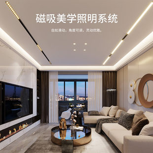 线形灯条射灯_无主灯客厅照明明装_雷士照明磁吸轨道灯无边框嵌入式