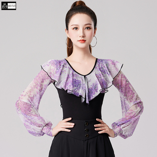 拉丁舞练功上衣女成人秋季_新款_广场舞服装_跳摩登舞蹈连体衣服长袖